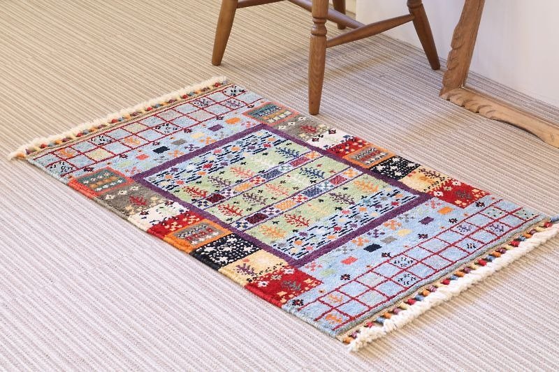 手織り 絨毯 ポイントラグサイズ 玄関マット ウール&草木染め newデザイン 94×61cm - 地垫/地毯 - 其他材质 多色