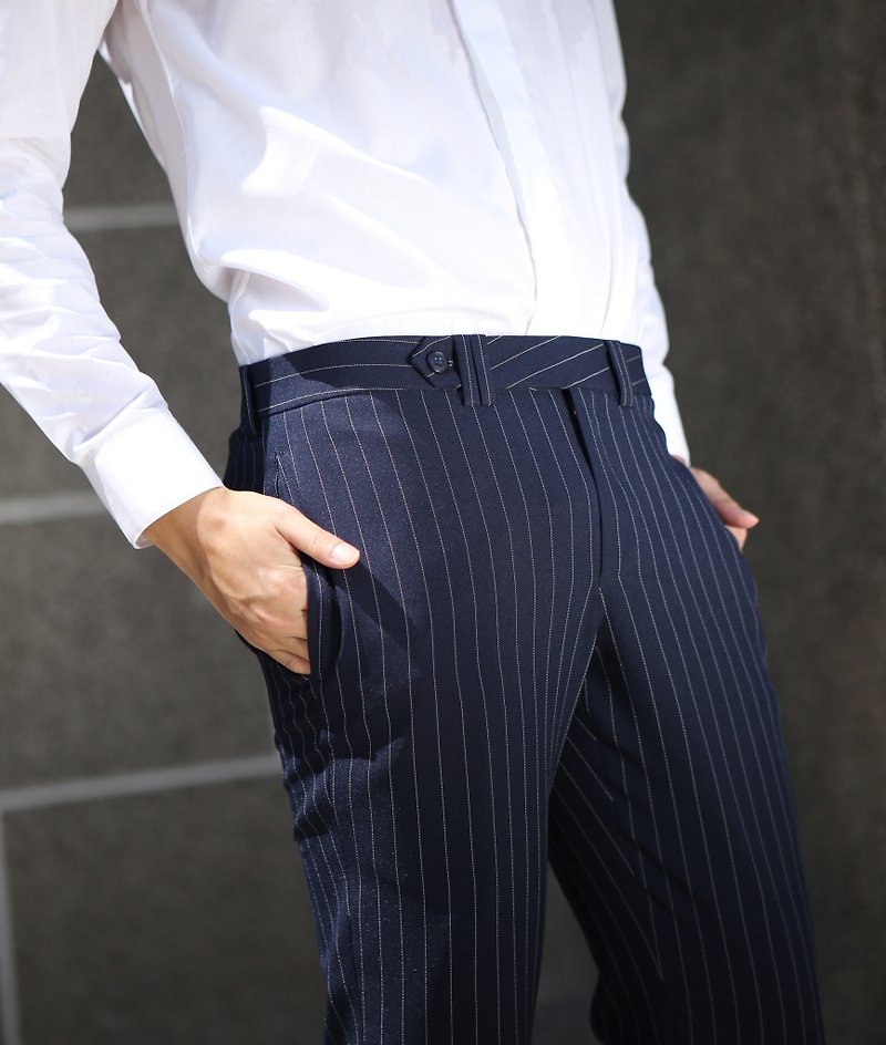 Striped trousers - 男士长裤 - 棉．麻 蓝色