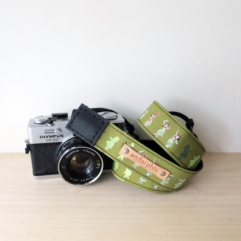 【endorphin】手工相机背带 牛皮+棉织带+金属扣环〔TRAVELER旅行系列-夏威夷〕 - 相机 - 棉．麻 绿色