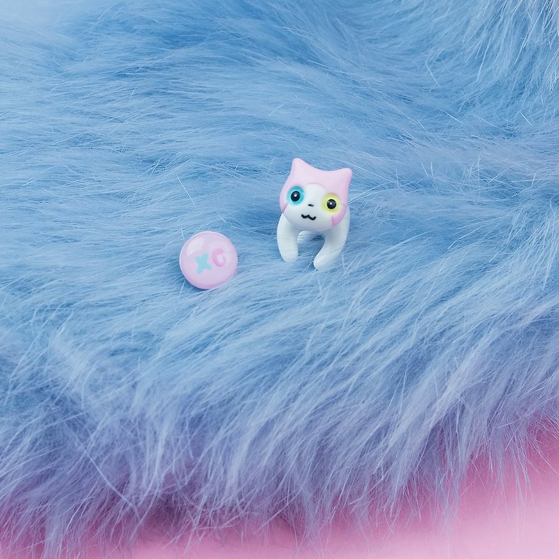 Marshmallow Cat Earrings - Cute Cat Earrings Polymer Clay - 耳环/耳夹 - 粘土 多色