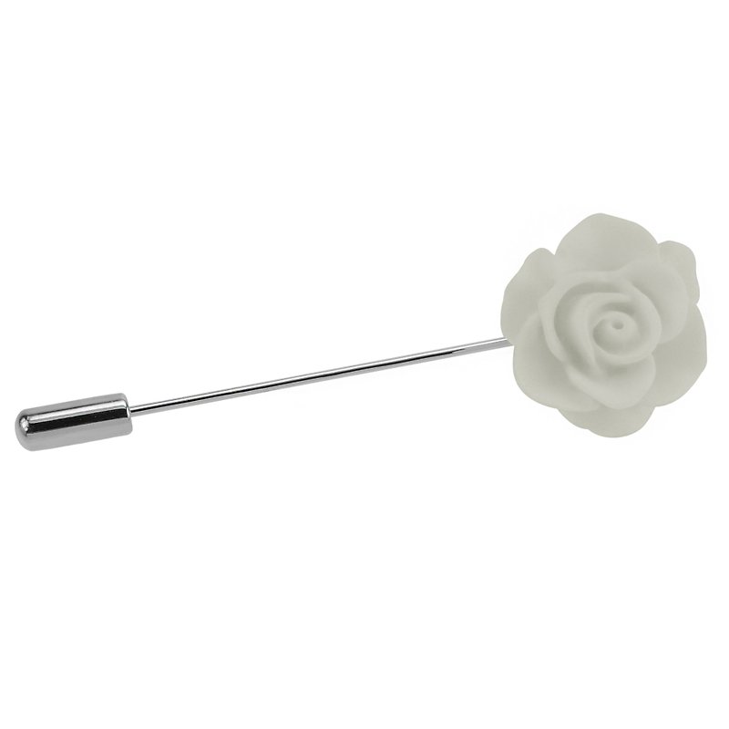 白色玫瑰花胸针 - 胸针 - 其他金属 白色
