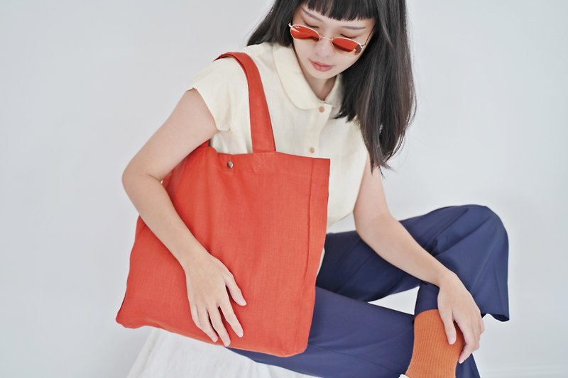 Casual Linen Tote Bag (Scarlet) - 手提包/手提袋 - 亚麻 红色