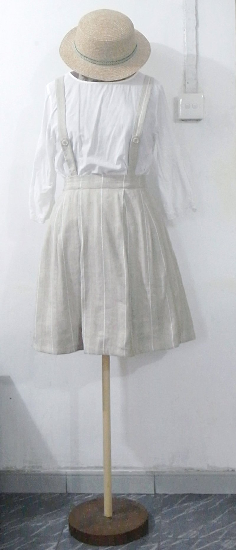 天然素材2-way吊带裙 (只有一件) - 裙子 - 棉．麻 卡其色
