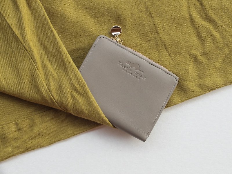 (LIMITED) PEONY - SMALL LEATHER SHORT WALLET WITH COIN PURSE- BEIGE/KHAKI - 皮夹/钱包 - 真皮 卡其色
