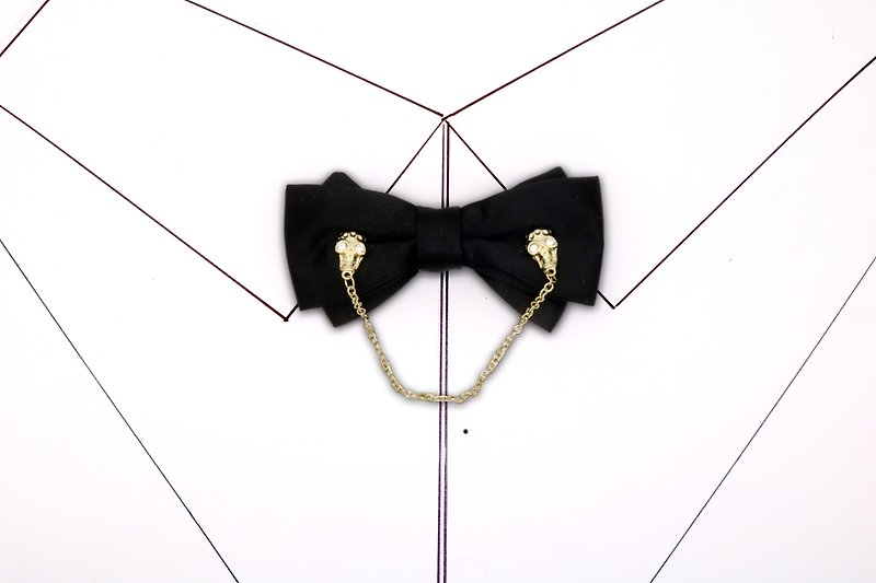 黑色真丝骷髅头金属领结领花个性复古蝴蝶结 - 领带/领带夹 - 丝．绢 黑色