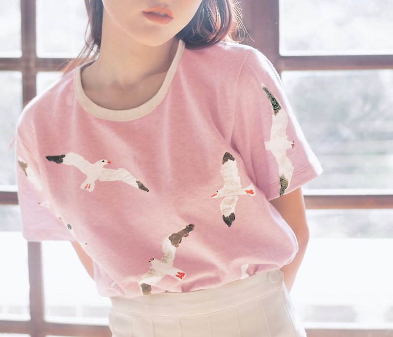 FREE BIRD ~ 柔软棉质毛圈针织短袖上衣 T 恤 // 粉红色 - 女装 T 恤 - 棉．麻 粉红色
