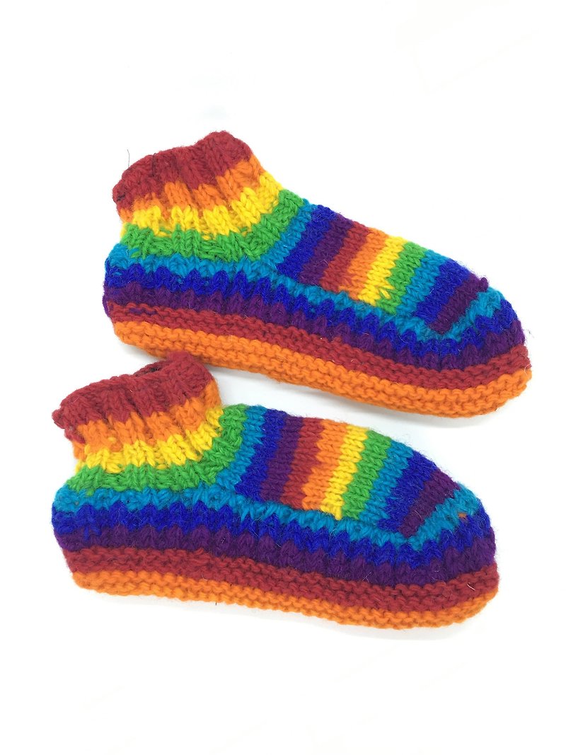 尼泊尔100%wool手工厚针织保暖羊毛袜-彩虹系列 - 袜子 - 羊毛 多色