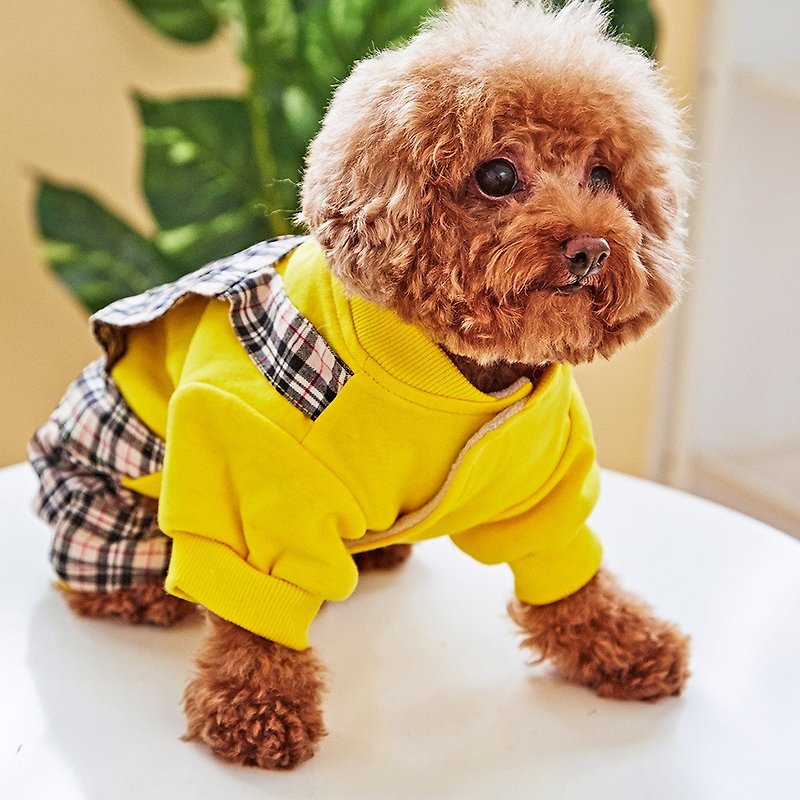 宠物衣服 两件式格纹吊带裤 - 衣/帽 - 棉．麻 黄色