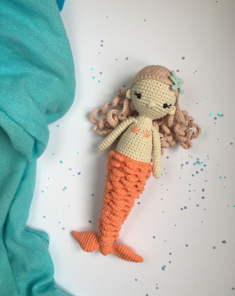 Mermaid, doll, handmade, mermaid toy, baby gift, under the sea baby nursery - 玩具/玩偶 - 其他材质 橘色