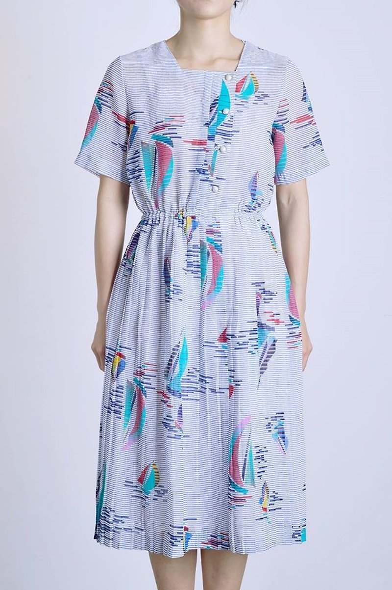 Vintage dress 日本洋装 古着洋装 - 洋装/连衣裙 - 聚酯纤维 白色