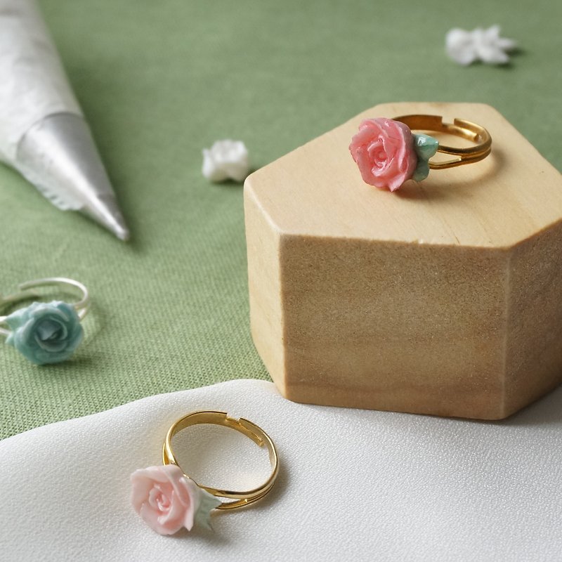 玫瑰戒指 手工黏土裱花 可定制 - 戒指 - 粘土 多色