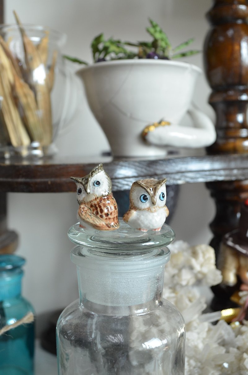 手工制 陶瓷猫头鹰摆设 侧身款 及 正面款 - 摆饰 - 瓷 咖啡色