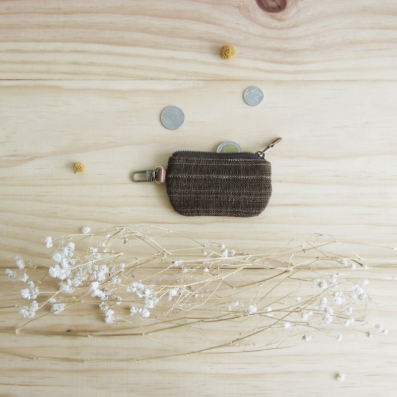 手工棉制特小型零钱包-天然植物染-暗棕色 - 零钱包 - 棉．麻 咖啡色