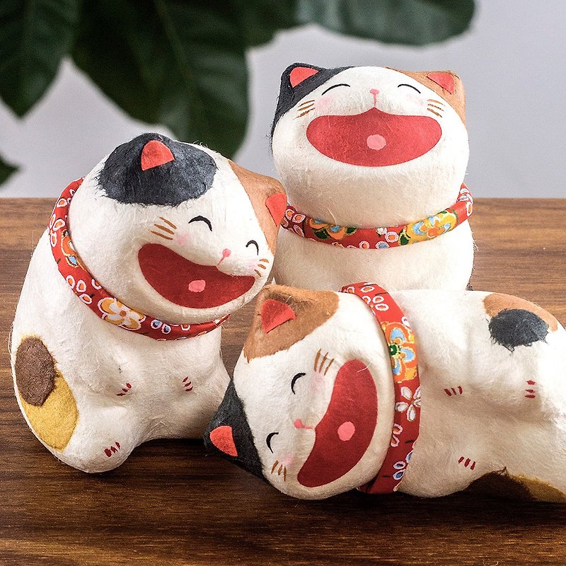 日本进口龙虎作和纸大笑招财猫创意摆件车载办公桌可爱猫咪生日礼 - 摆饰 - 纸 
