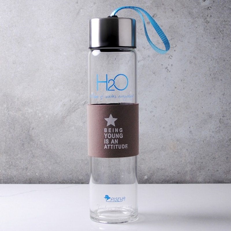 450cc【运动水瓶】(4色) 随行杯附提绳玻璃雕刻刻字 H2O提醒自己多喝水-GA1695 - 水壶/水瓶 - 玻璃 多色