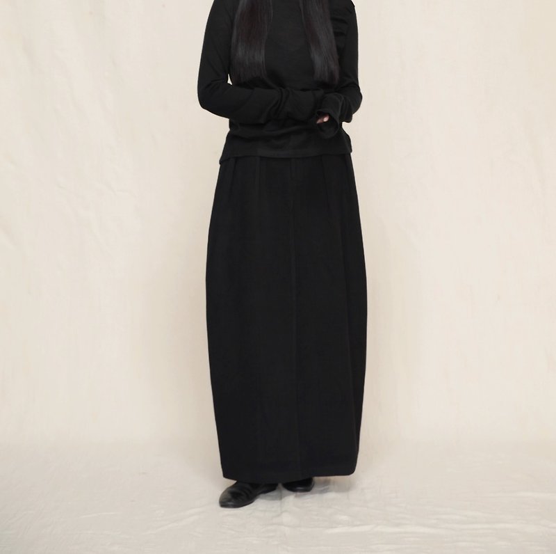 法式极简 新中式羊毛半身裙 - 裙子 - 其他材质 黑色