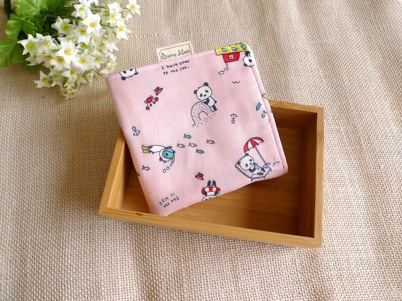 纯棉纱布手帕-沙滩小猫熊(粉) - 围嘴/口水巾 - 纸 粉红色