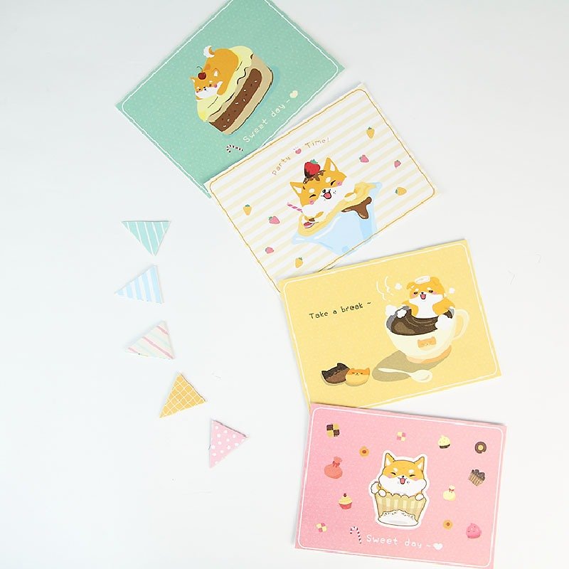 i mail明信片-柴犬 甜点的浪漫史系列 请记得备注想要的样式  - 卡片/明信片 - 纸 粉红色