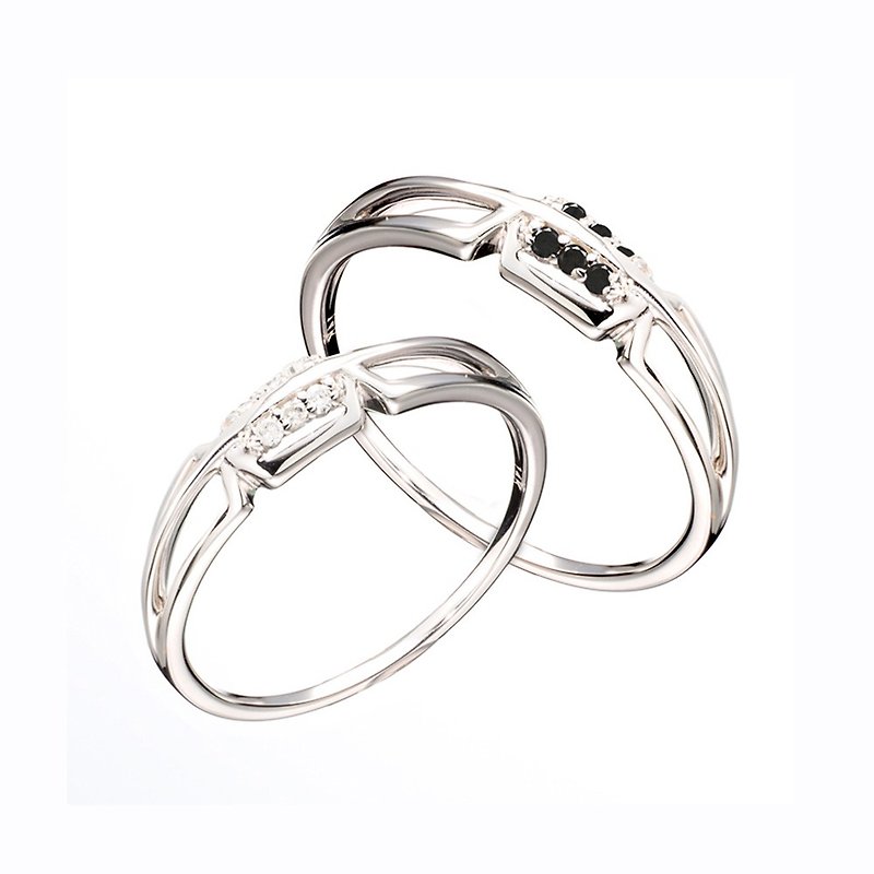 钻戒情侣戒指 优雅钻石金戒指 简约14K白金男女戒指 几何闺蜜对戒 - 对戒 - 贵金属 银色