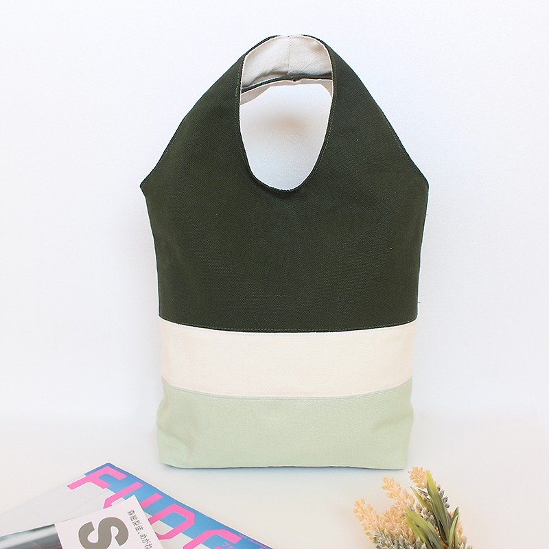 拼接色块磁扣手提包-绿色系/托特包 - 手提包/手提袋 - 棉．麻 绿色