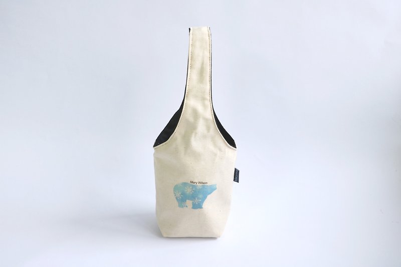 MaryWil双面环保杯套饮料提袋-雪花北极熊 内里改为水蓝色 - 随行杯提袋/水壶袋 - 棉．麻 白色