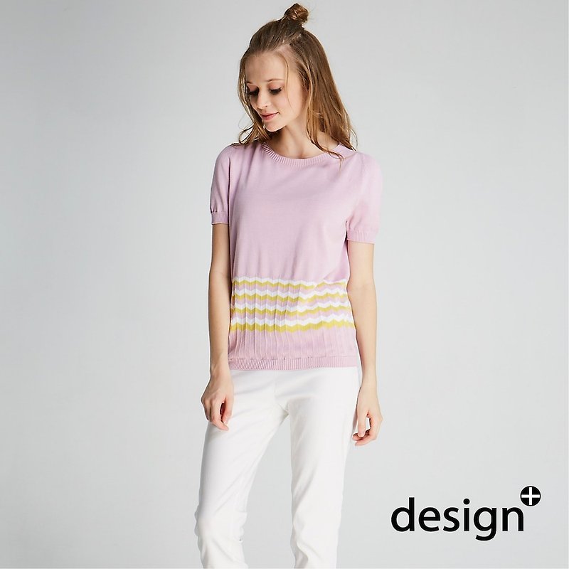 无接缝波纹针织衫(石英粉)(1701KT02RE-S) - 女装上衣 - 棉．麻 粉红色
