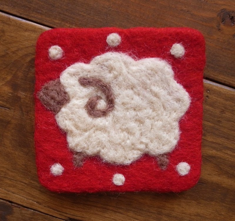 羊毛毡 手工 杯垫 动物 绵羊 红 - 杯垫 - 羊毛 红色