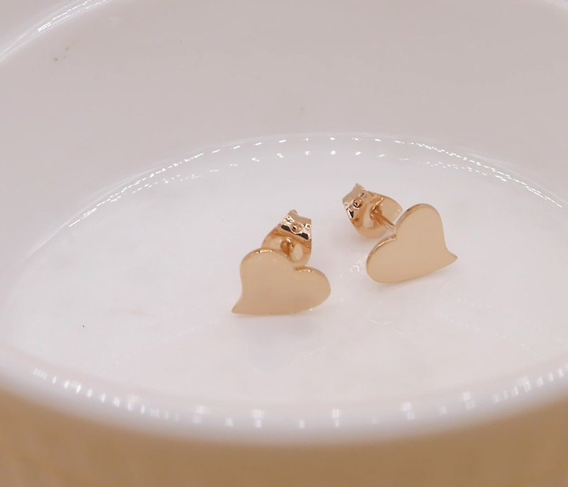 Handmade HEART EARRING - PINK GOLD PLATED ,Little Me by CASO jewelry - 耳环/耳夹 - 其他金属 粉红色