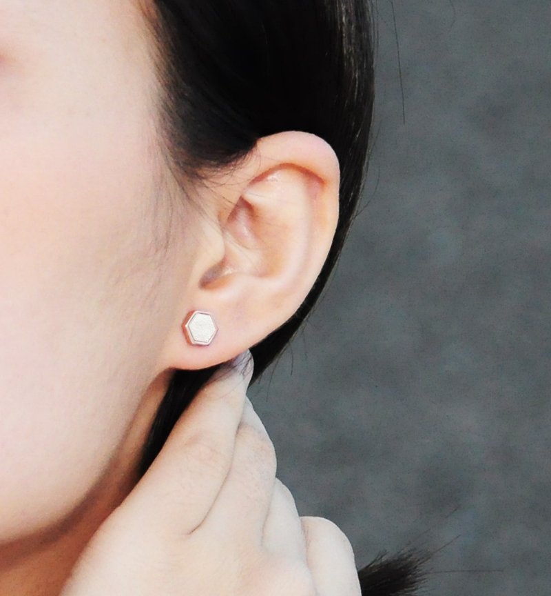 白水泥六角形耳环(玫瑰金) | 几何系列 - 耳环/耳夹 - 水泥 白色
