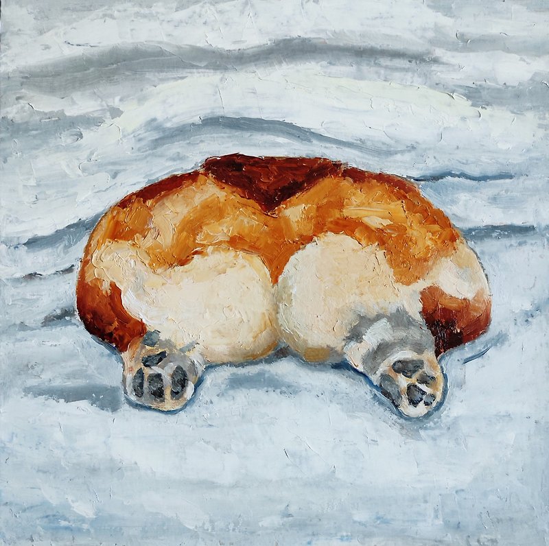 Dog Butt Original Painting, Cute Corgi Art, Funny Pet Portrait, Dog Wall Art - 海报/装饰画/版画 - 其他材质 多色
