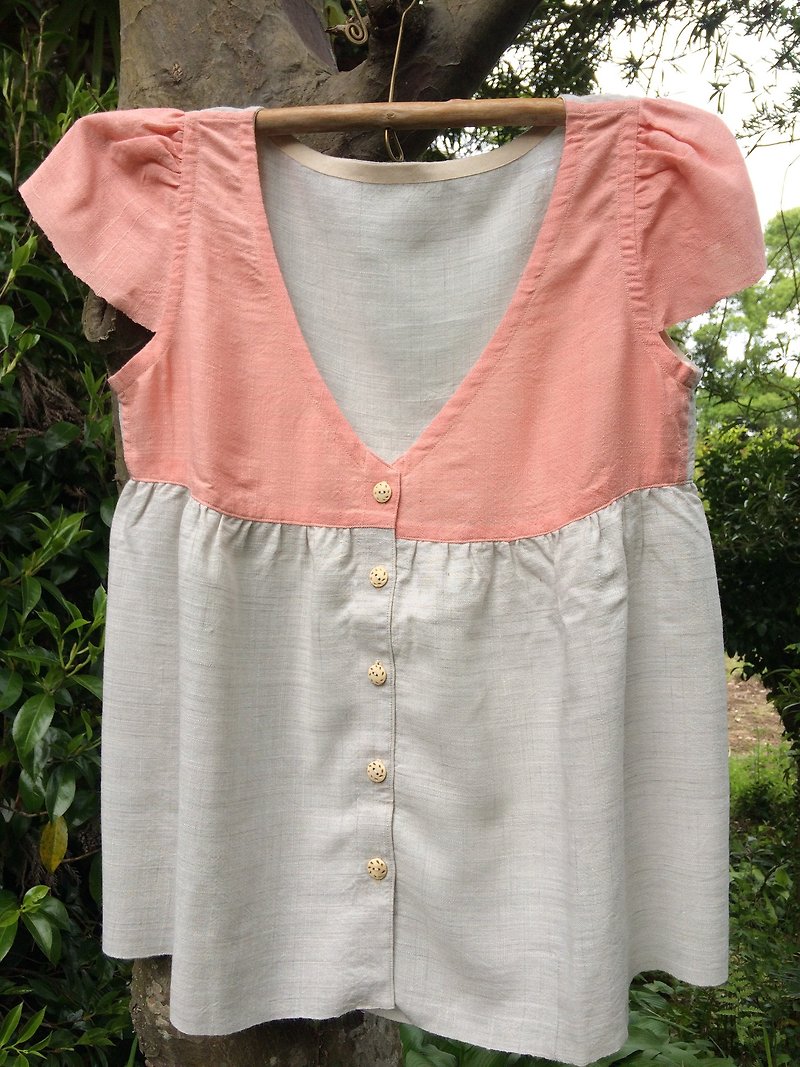 手織りバンブーブラウスB - 女装上衣 - 其他材质 粉红色