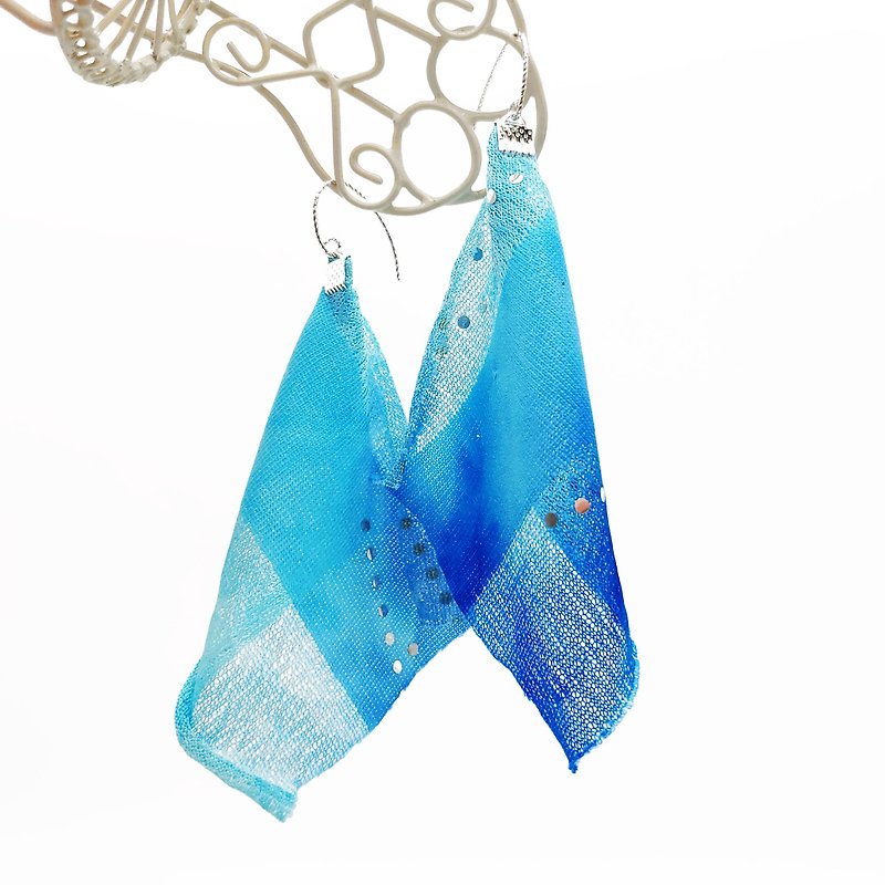 大千设计 优雅 自然系 海洋蓝 蕾丝布 耳环/夹 礼物 情人 - 耳环/耳夹 - 棉．麻 蓝色