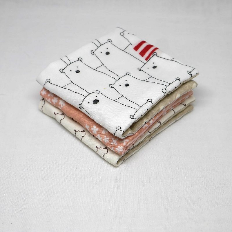 Japanese Handmade 6 layer of gauze mini-handkerchief/ 3 pieces in 1unit - 围嘴/口水巾 - 棉．麻 粉红色