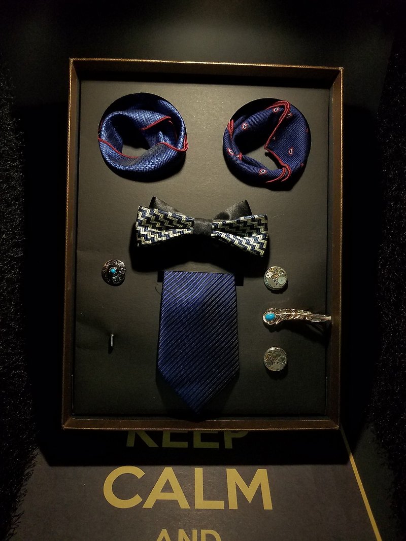 绅士套装7件套领结领带口袋巾套装 - 领带/领带夹 - 丝．绢 多色