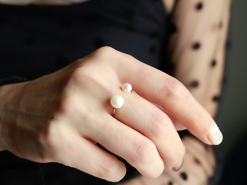 14kgf- W pearl ring (7mm/5mm) - 戒指 - 其他金属 白色