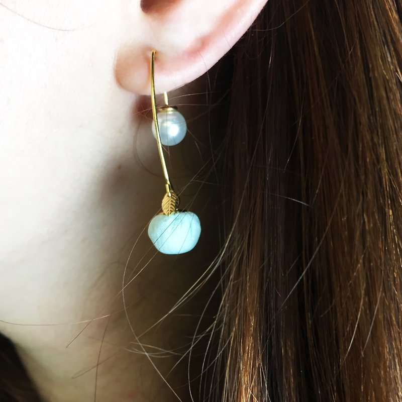 双面垂挂耳环 - 水蓝树果 -单1支 - 耳环/耳夹 - 其他金属 蓝色