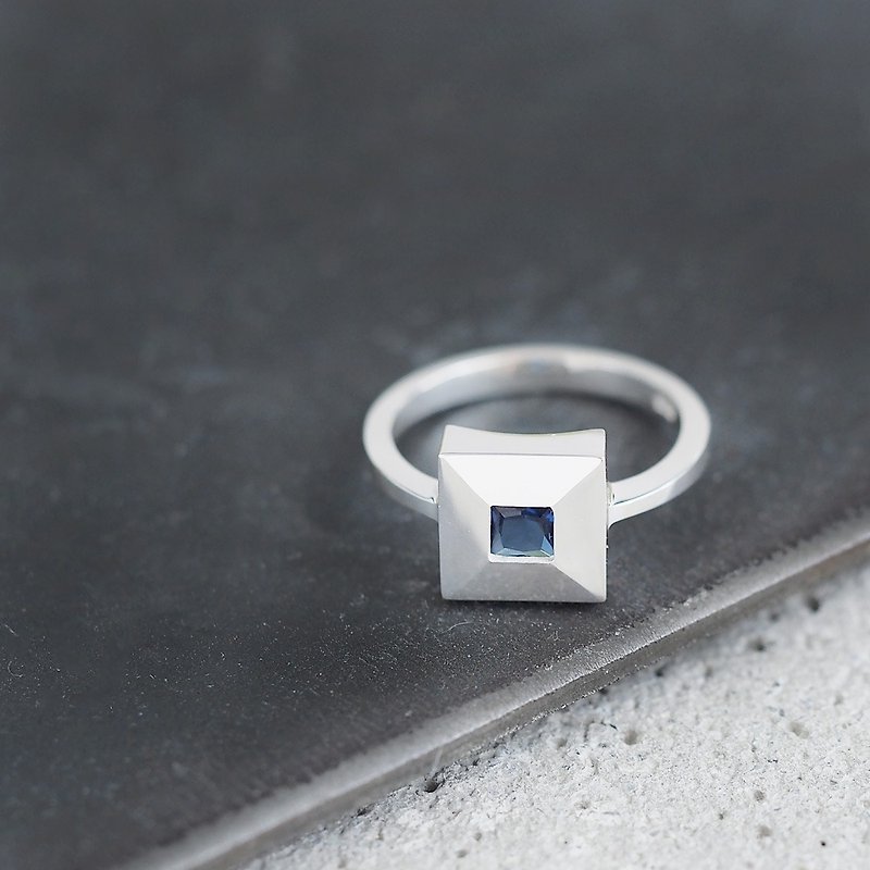 サファイア タイル リング シルバー925 - 戒指 - 其他金属 蓝色