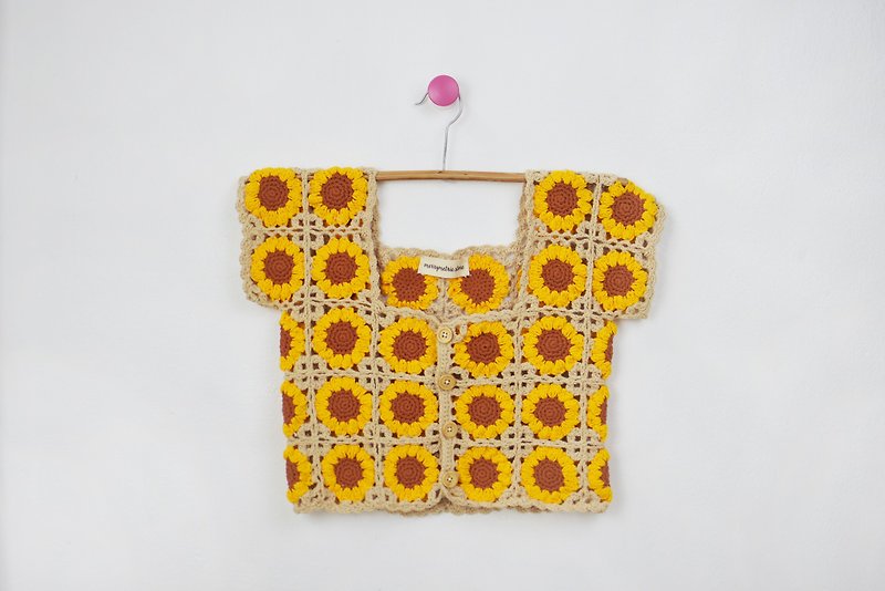 Sunflower Crochet Croptop Shirt - 女装上衣 - 棉．麻 黄色