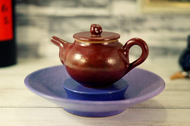 两件式钴紫壶承,茶船,盏托,茶托子-直径约18厘米 - 茶具/茶杯 - 陶 紫色
