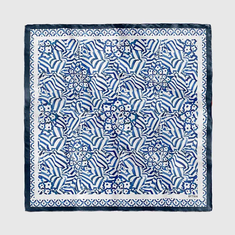 Silk satin scarf - Pineapple Tweak - 丝巾 - 其他材质 蓝色