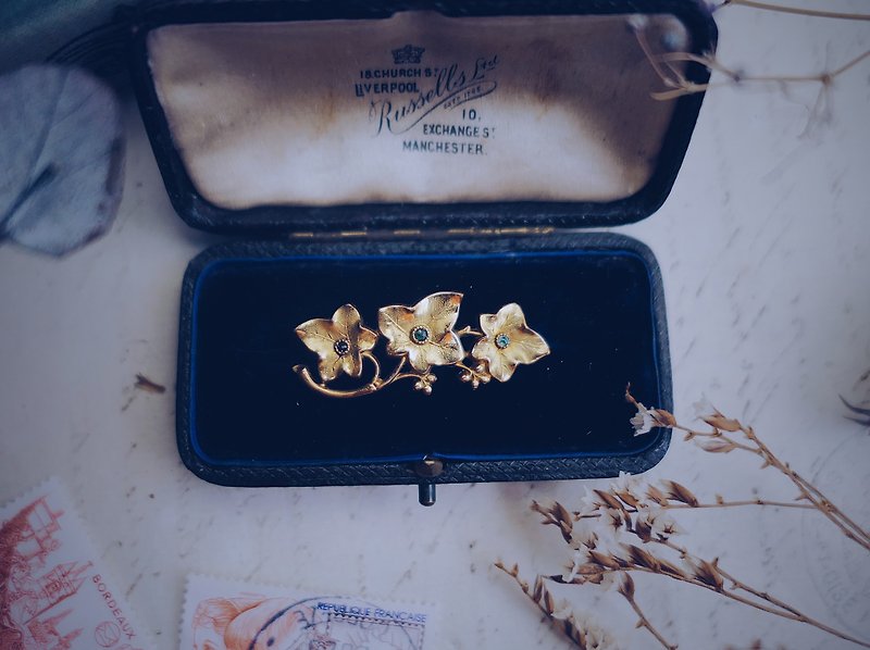 FIX 亮金三叶常春藤古董长型胸针－法国古董珠宝 Vintage Jewelry - 胸针 - 其他金属 