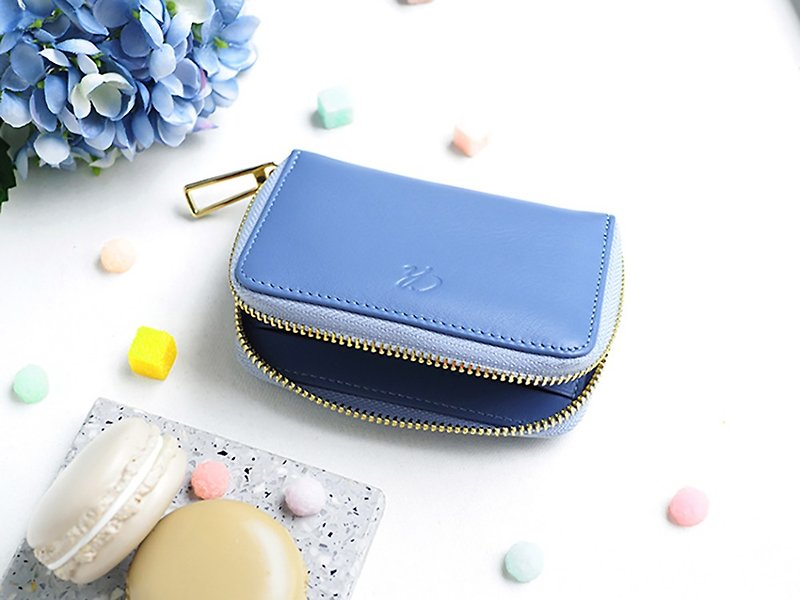 Classic coin (Sky): Mini zip wallet, Cow Leather wallet, Blue wallet - 零钱包 - 真皮 蓝色