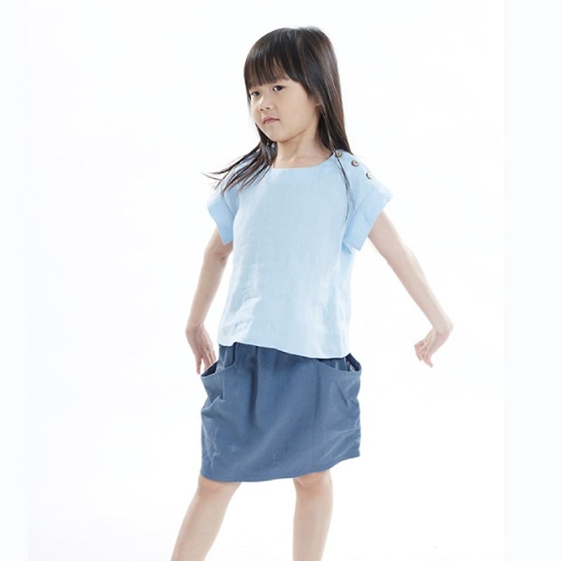 N0221 女童花苞造型裙-靖蓝 - 其他 - 棉．麻 蓝色