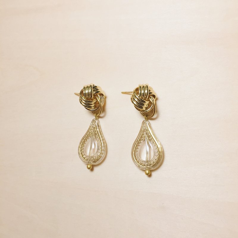 复古麻花雕刻水滴耳环 - 耳环/耳夹 - 铜/黄铜 金色