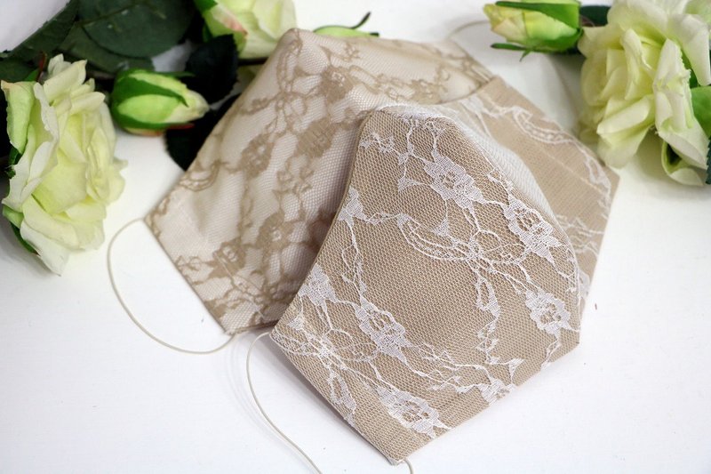 Bridal face mask with lace Reusable cloth mask Elegant protektive face mask - 口罩 - 棉．麻 白色