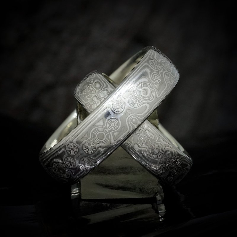 Mokume gane wedding rings The Great Square in palladium and silver - 对戒 - 贵金属 银色