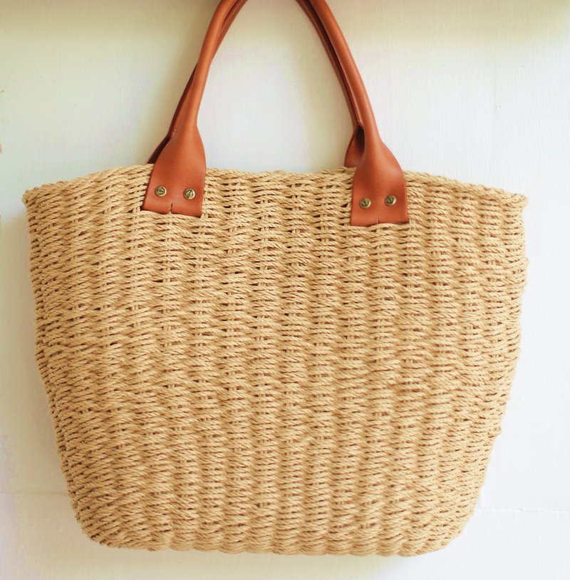 【好日手作】Handmade。手工编织。夏季法式藤篮 - 手提包/手提袋 - 纸 橘色