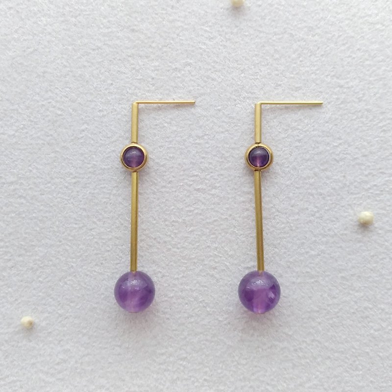 [理性与感性]2。黄铜紫水晶耳环 - 耳环/耳夹 - 宝石 紫色