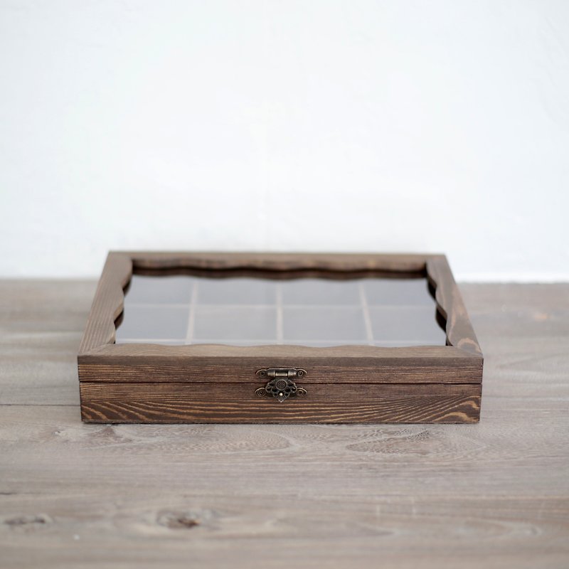 实木胡桃木色 饰品收纳盒 透明木盒 戒指 项链 - 收纳用品 - 木头 