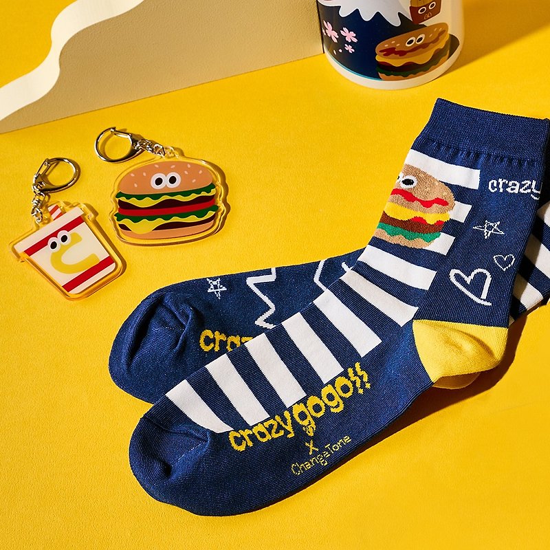 【联名系列 Crazygogo】探险者一号 /蓝(F)MIT设计中筒袜 - 袜子 - 棉．麻 蓝色